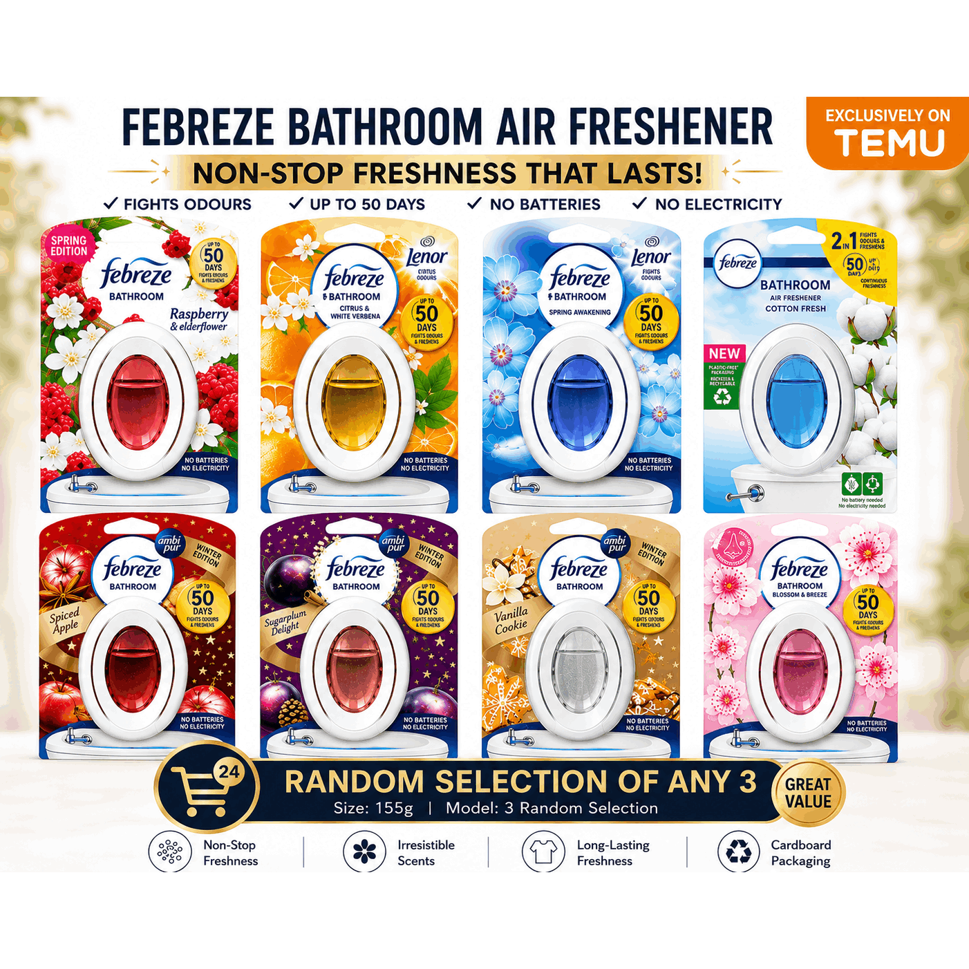 Air Freshener with Cotton, Random selection of Fresh Febreze Bathroom