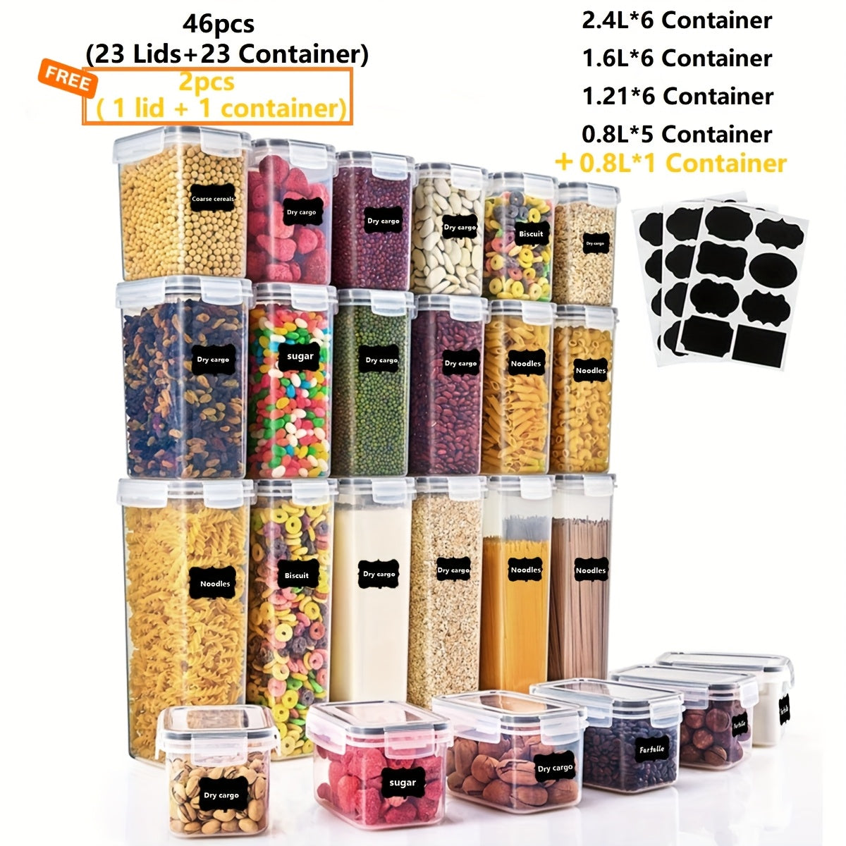 Air-tight Crisper with Lid with Plastic, 84pcs, 48/46/12/60/84pcs Air-tight Label Marker - 46pcs(23 Cans+23 Lids) Free Gift 2pcs(1 Can+1 Lid) option
