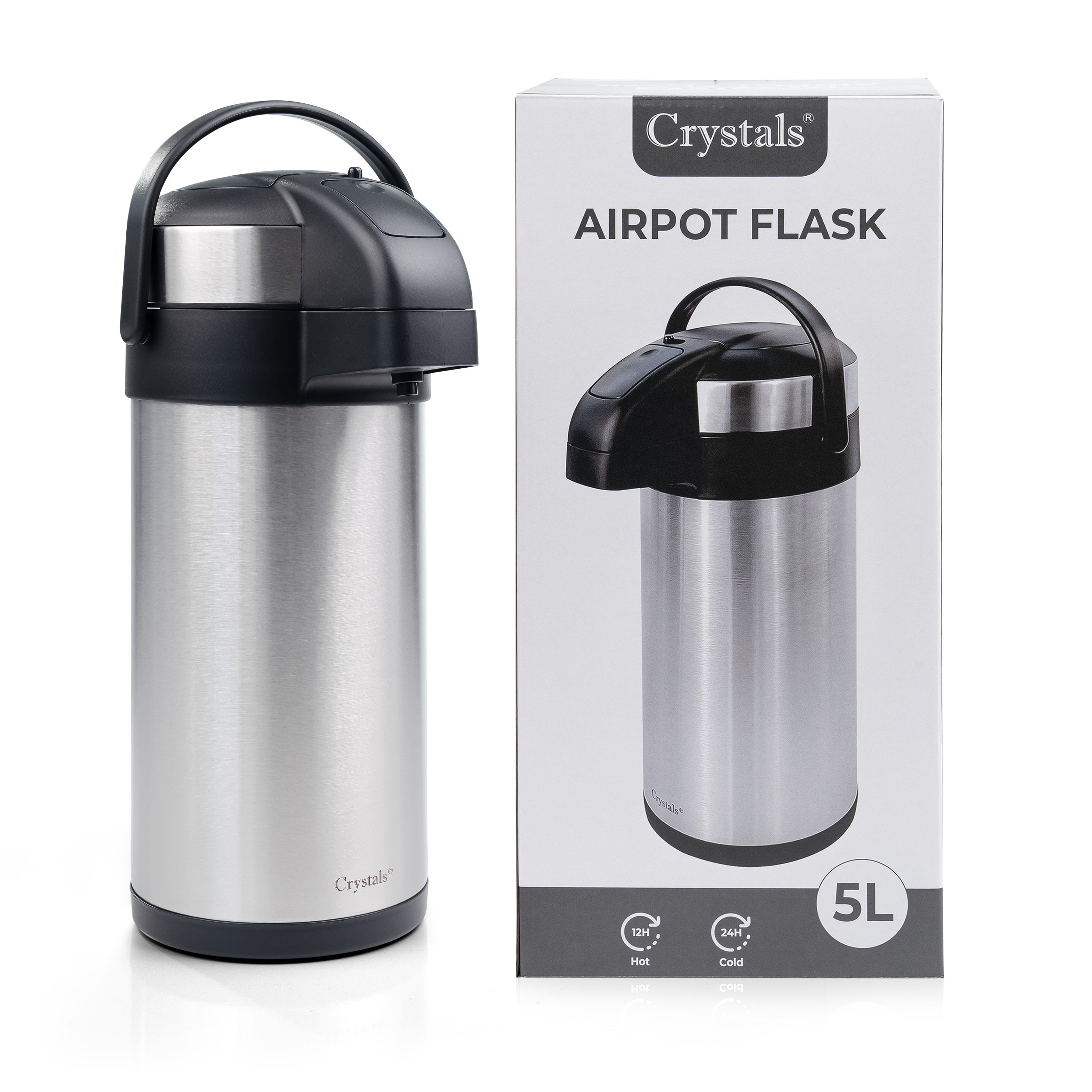 Airpot Flask with Stainless Steel, Crystals Stainless Steel Pump Action or - 5L option
