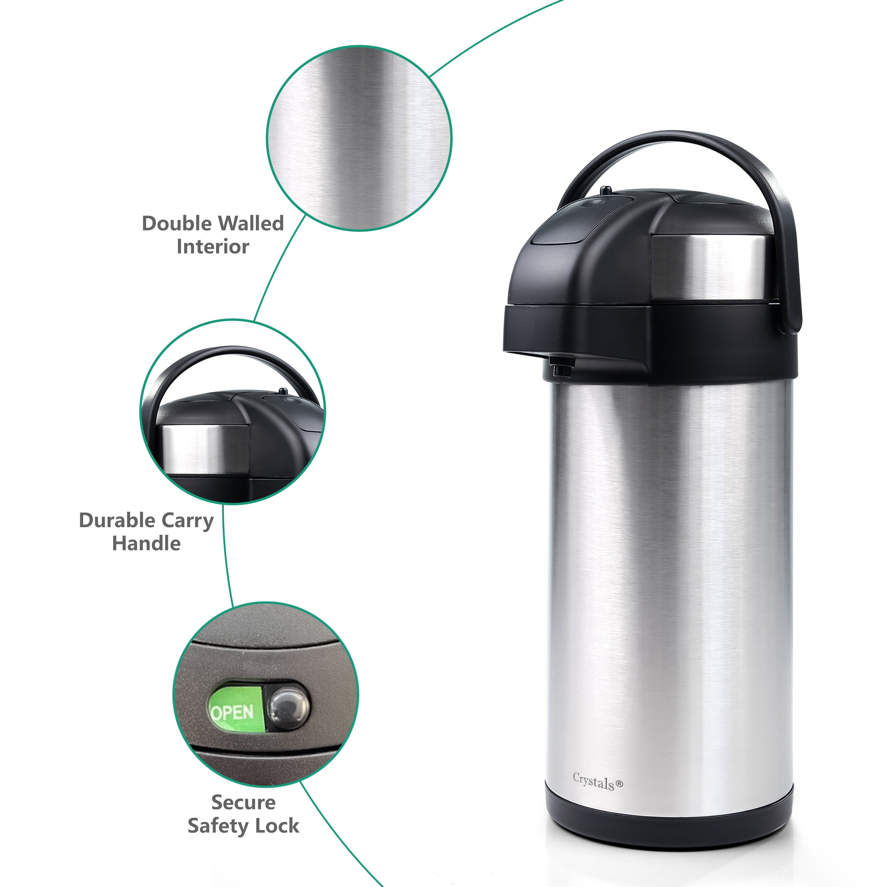 Airpot Flask with Stainless Steel, Crystals Stainless Steel Pump Action or - product gallery image 8