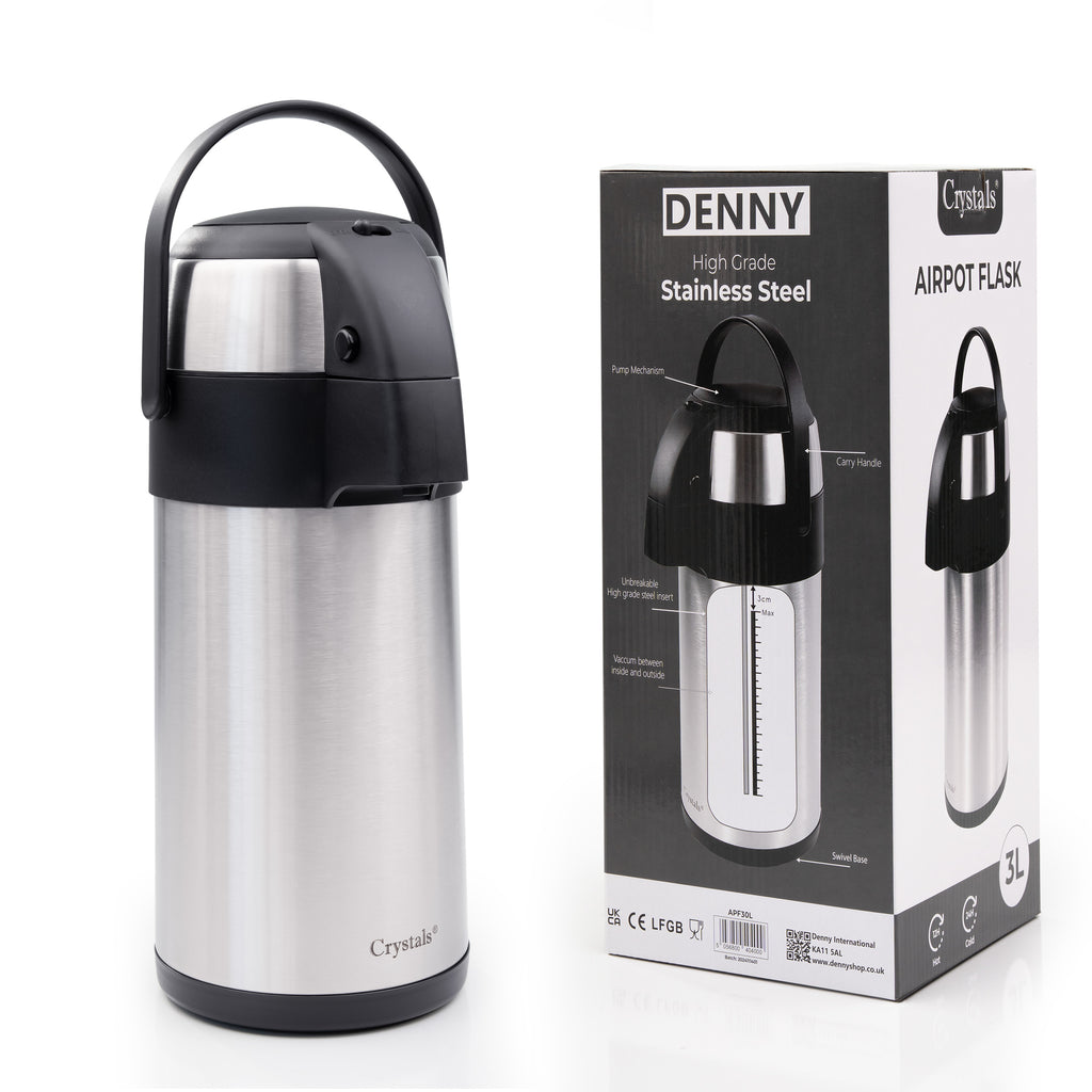 Airpot Flask with Stainless Steel, Crystals Stainless Steel Pump Action or