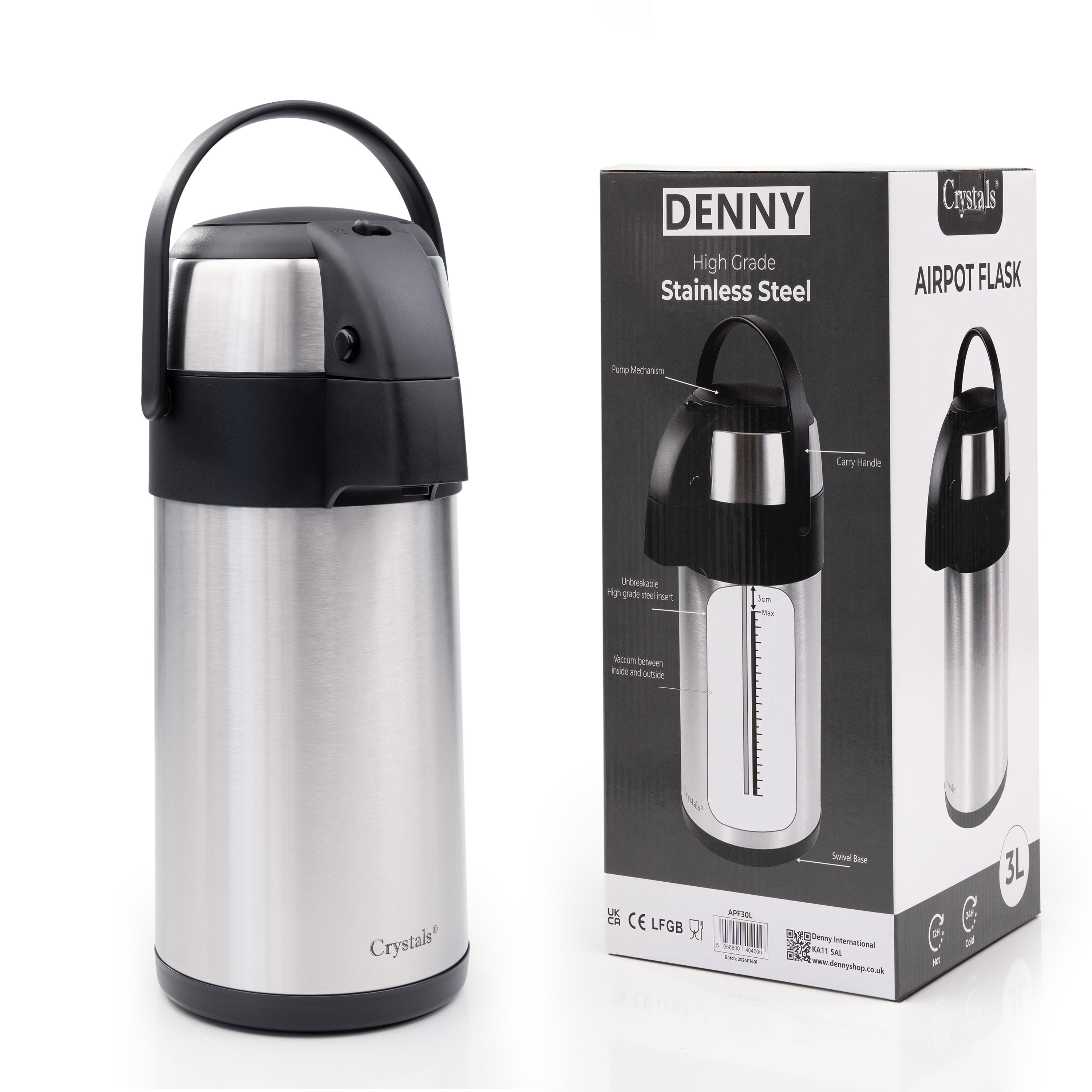 Airpot Flask with Stainless Steel, Crystals Stainless Steel Pump Action or