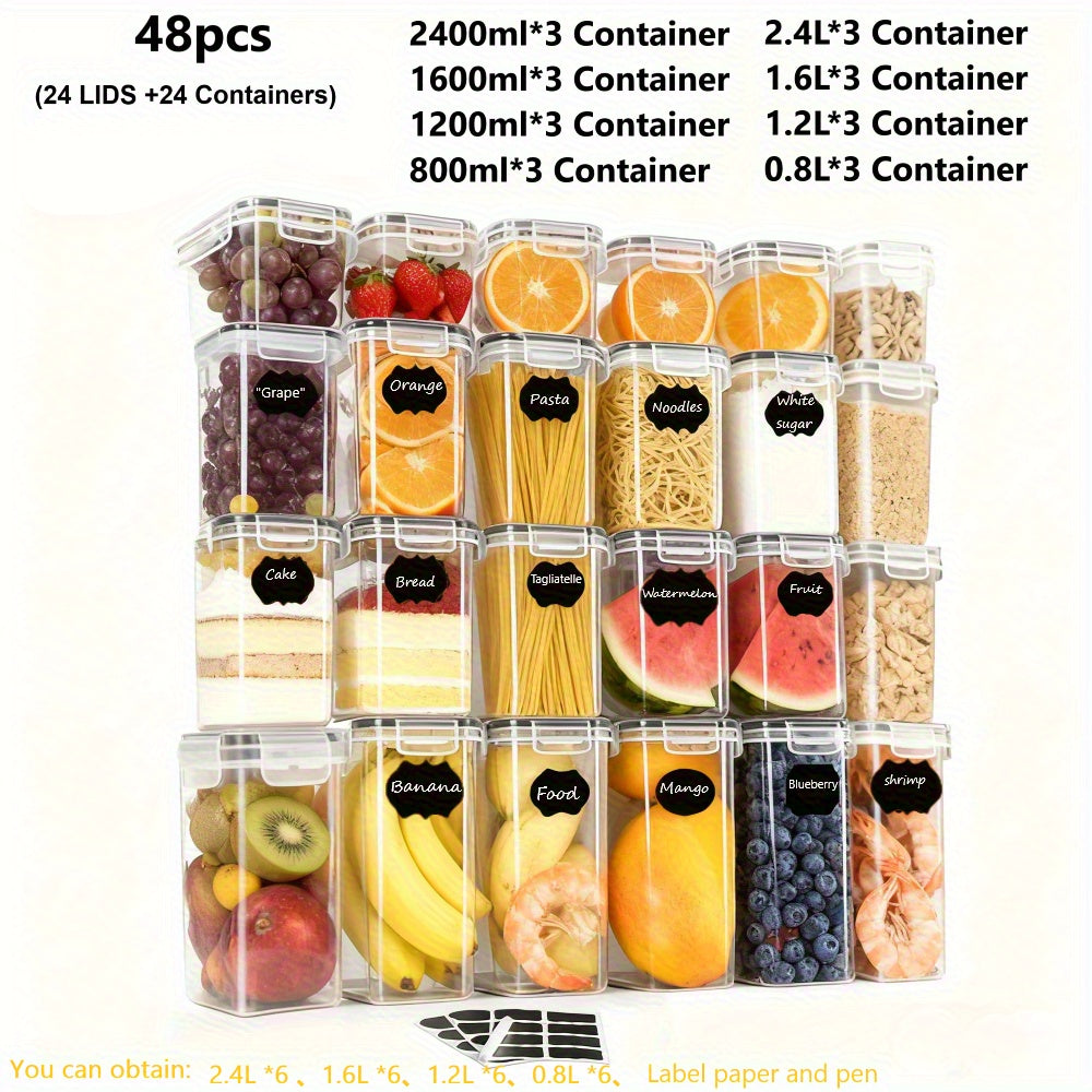 Airtight Food Container Set with 48 Pieces, Stackable Containers or Pieces - 48pcs Large Size (24 lids + 24 jars) option