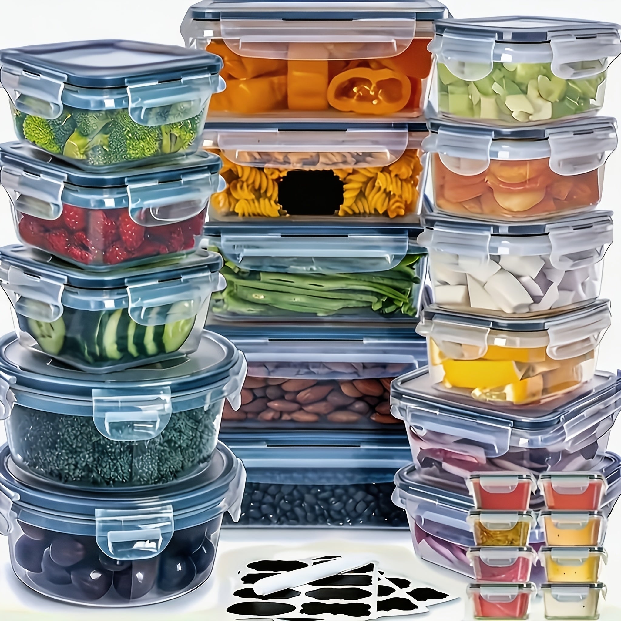 Airtight Food Container Set with 48 Pieces, Stackable Containers or Pieces