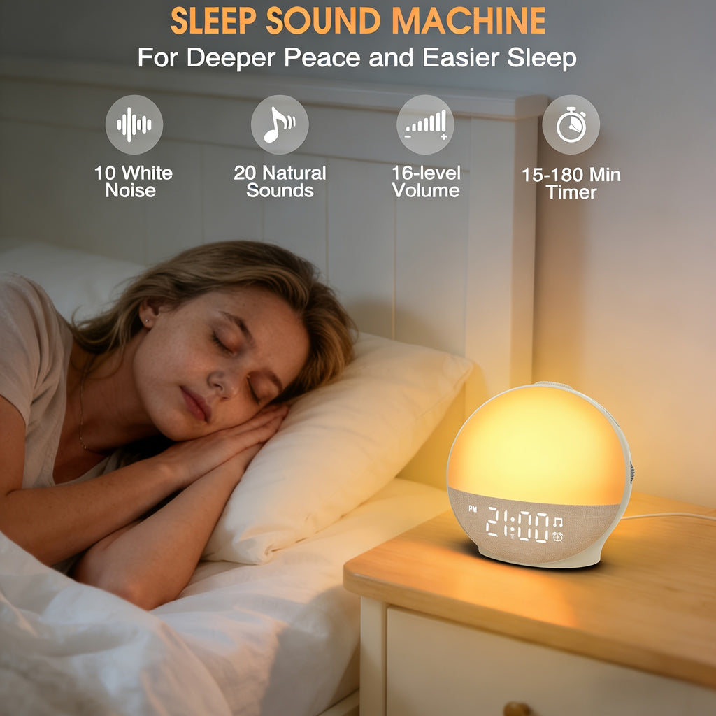 Alarm Clock with 2026 NEWEST, Sunrise White Noise Machine Soothing Sounds