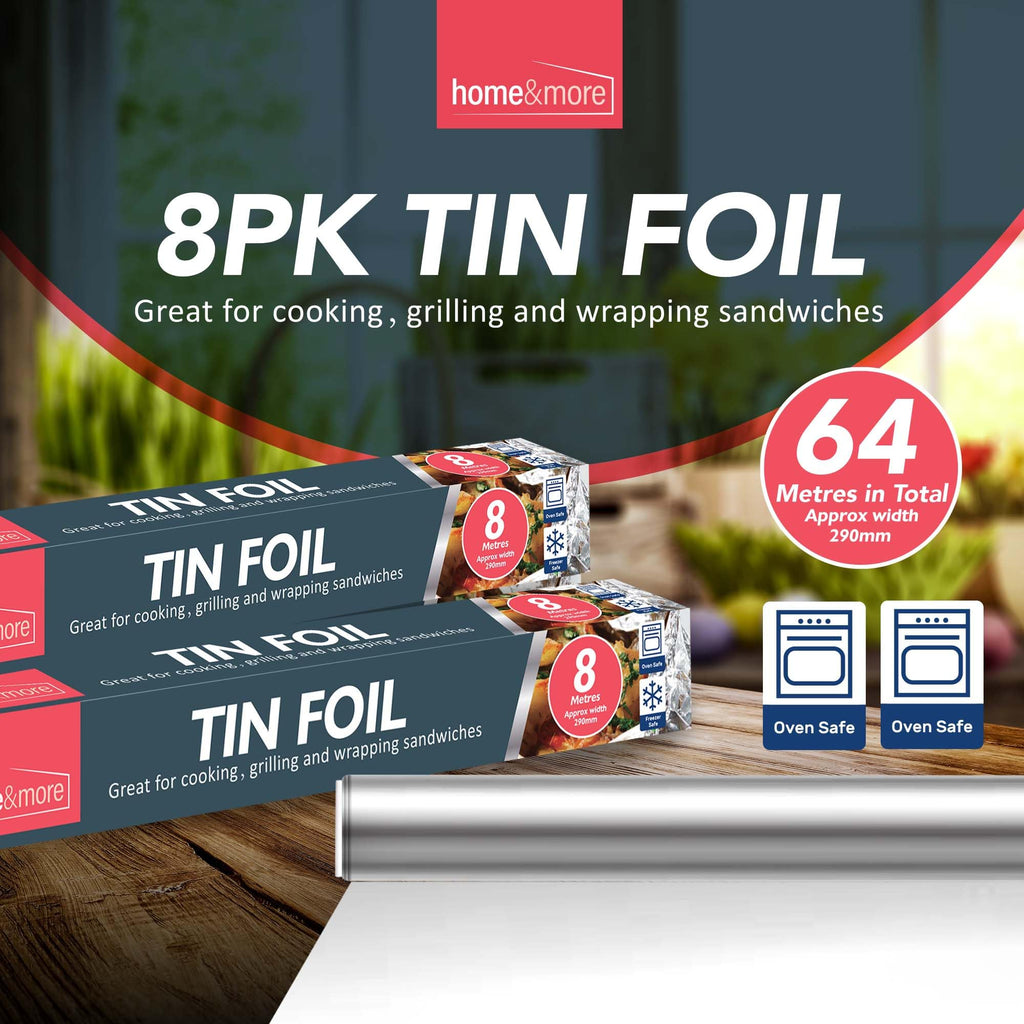 Aluminium Foil Roll with 64m, 29cm, 8 Pack, 64m Kitchen Cutter 8m Non-Stick Silver - product gallery image 3
