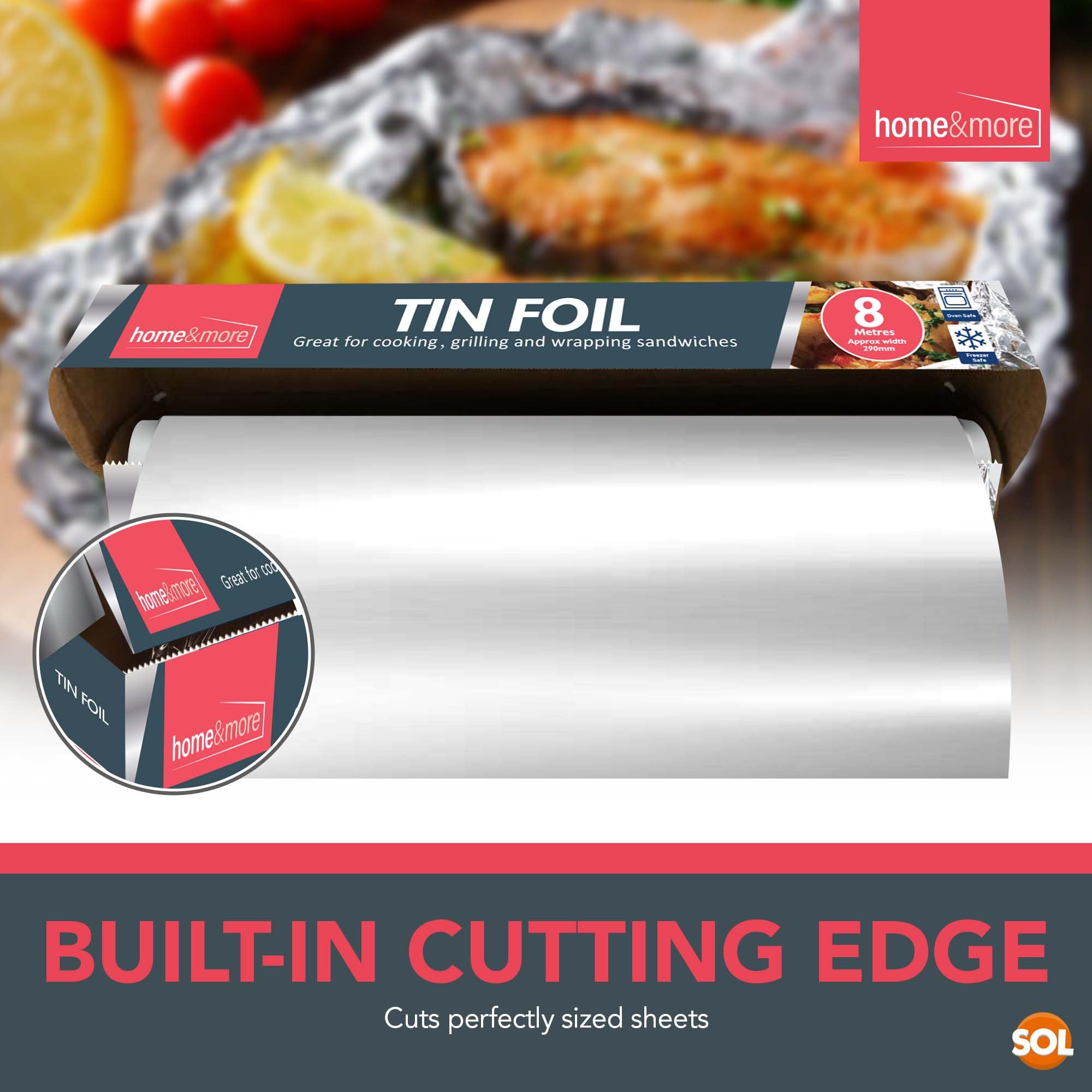 Aluminium Foil Roll with 64m, 29cm, 8 Pack, 64m Kitchen Cutter 8m Non-Stick Silver - product gallery image 5