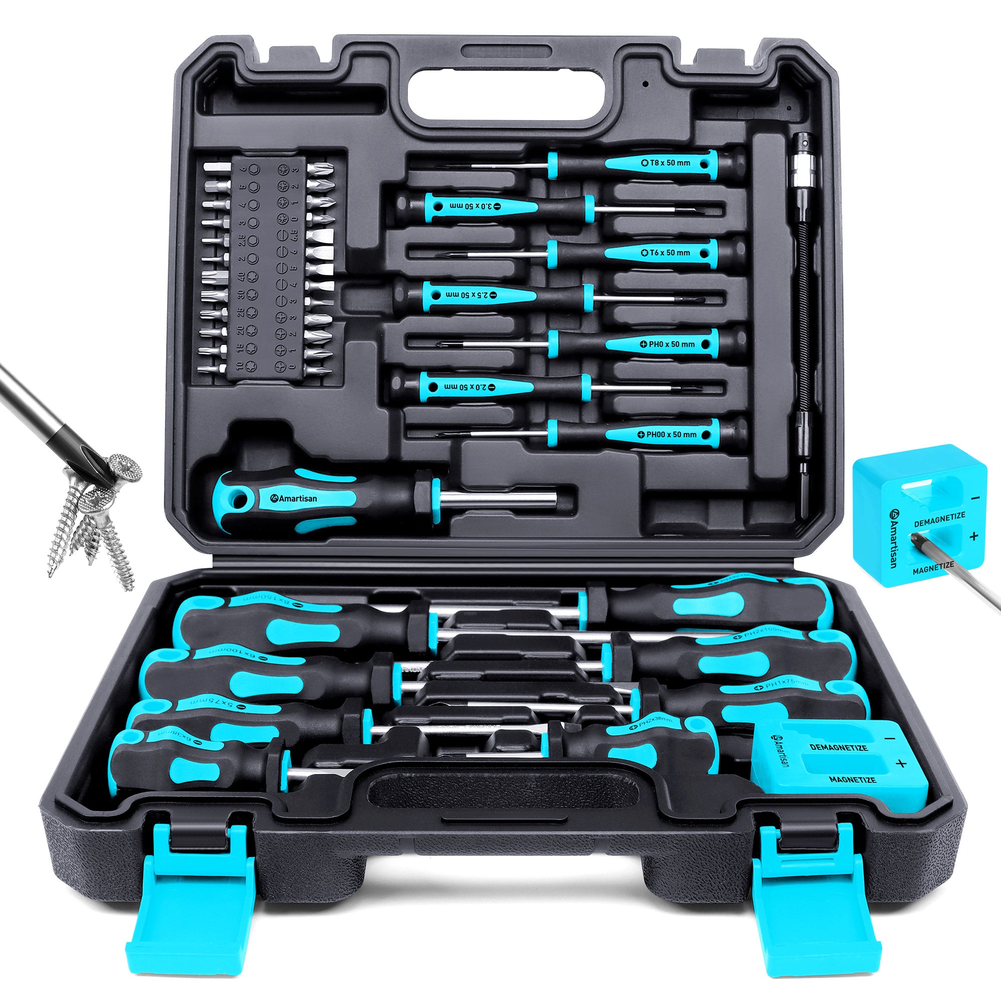 Amartisan 43pcs Magnetic Screwdriver Set with Case, Chrome Vanadium Steel, Includes - 43-Piece（Blue） option