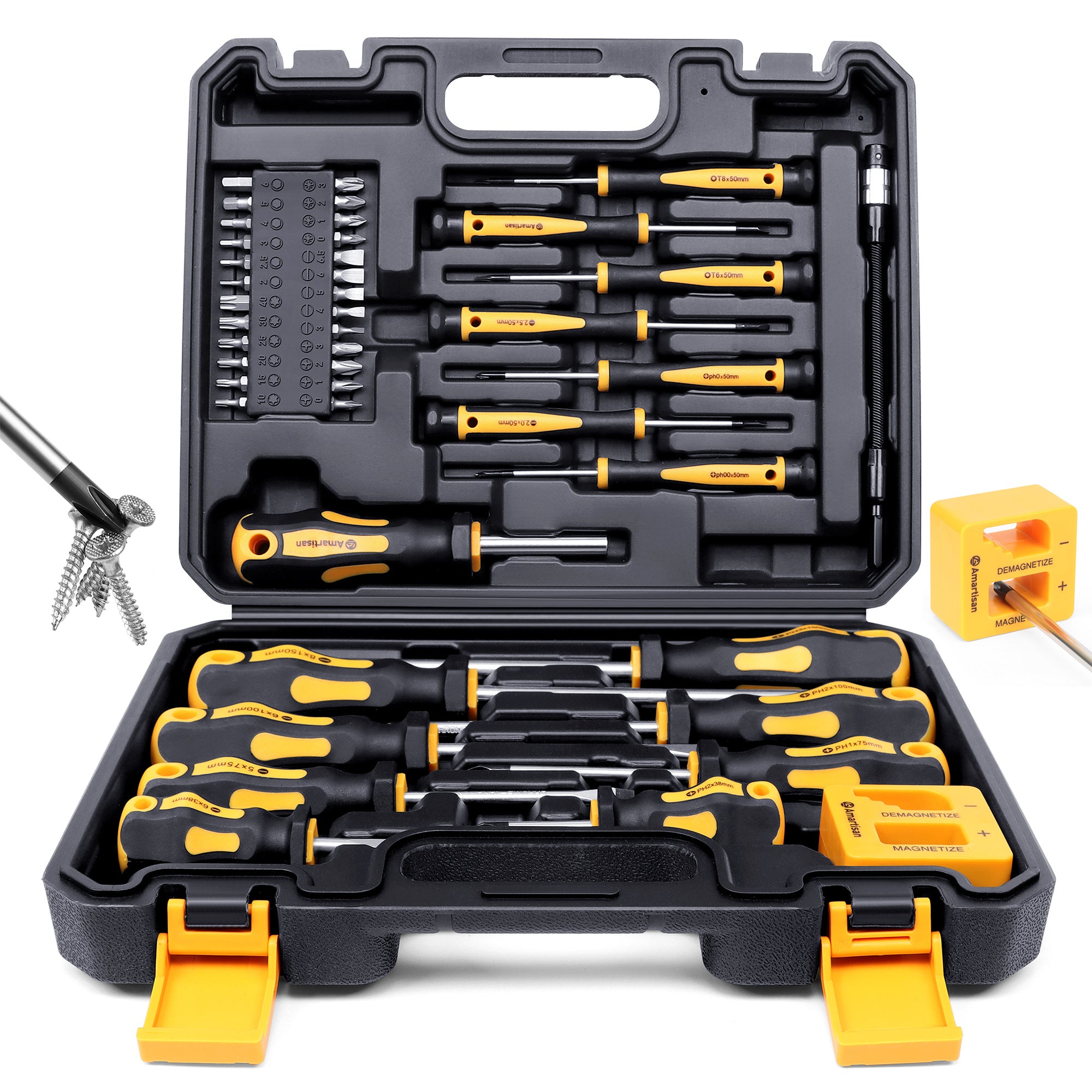 Amartisan 43pcs Magnetic Screwdriver Set with Case, Chrome Vanadium Steel, Includes - 43-Piece（Yellow） option