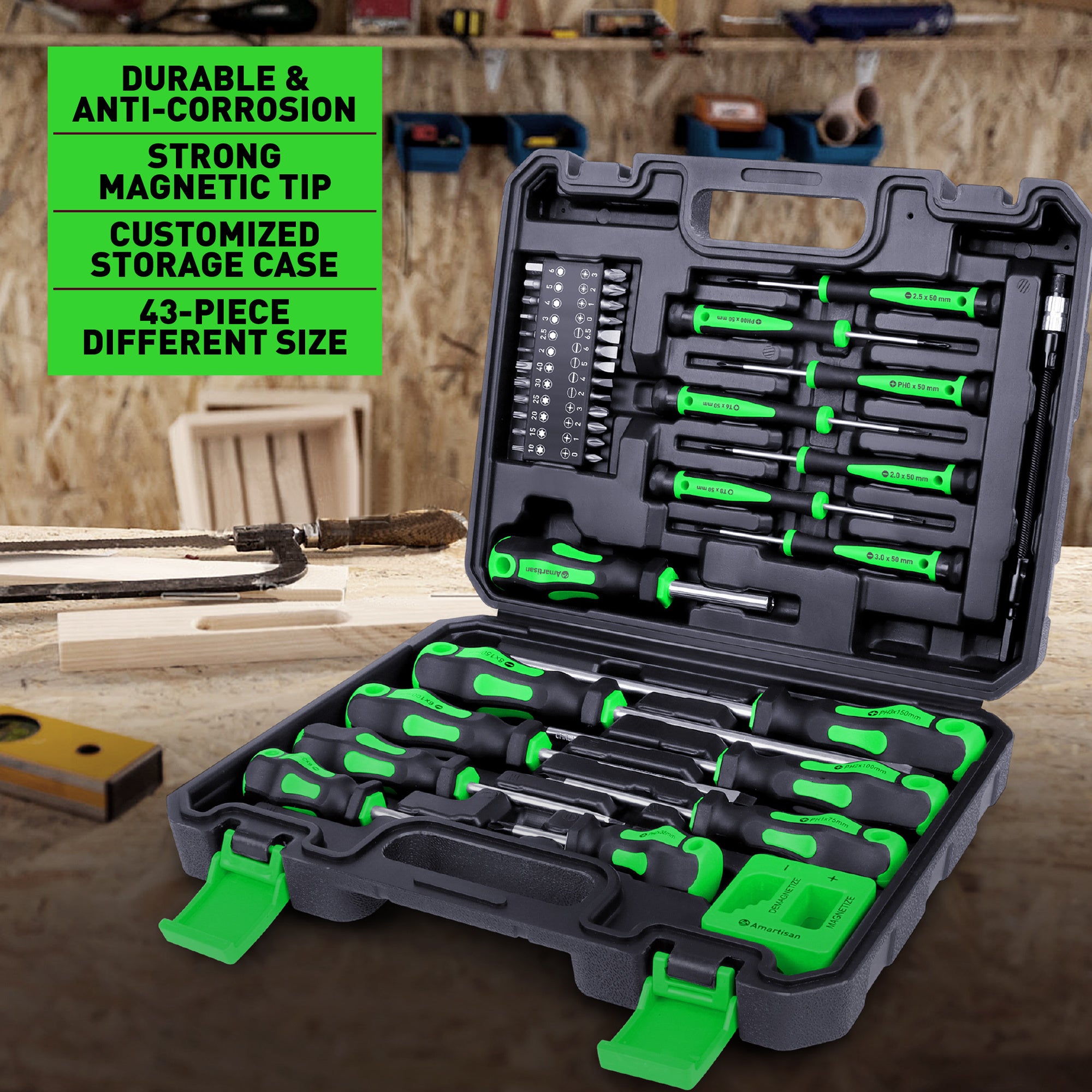 Amartisan 43pcs Magnetic Screwdriver Set with Case, Chrome Vanadium Steel, Includes - product gallery image 5