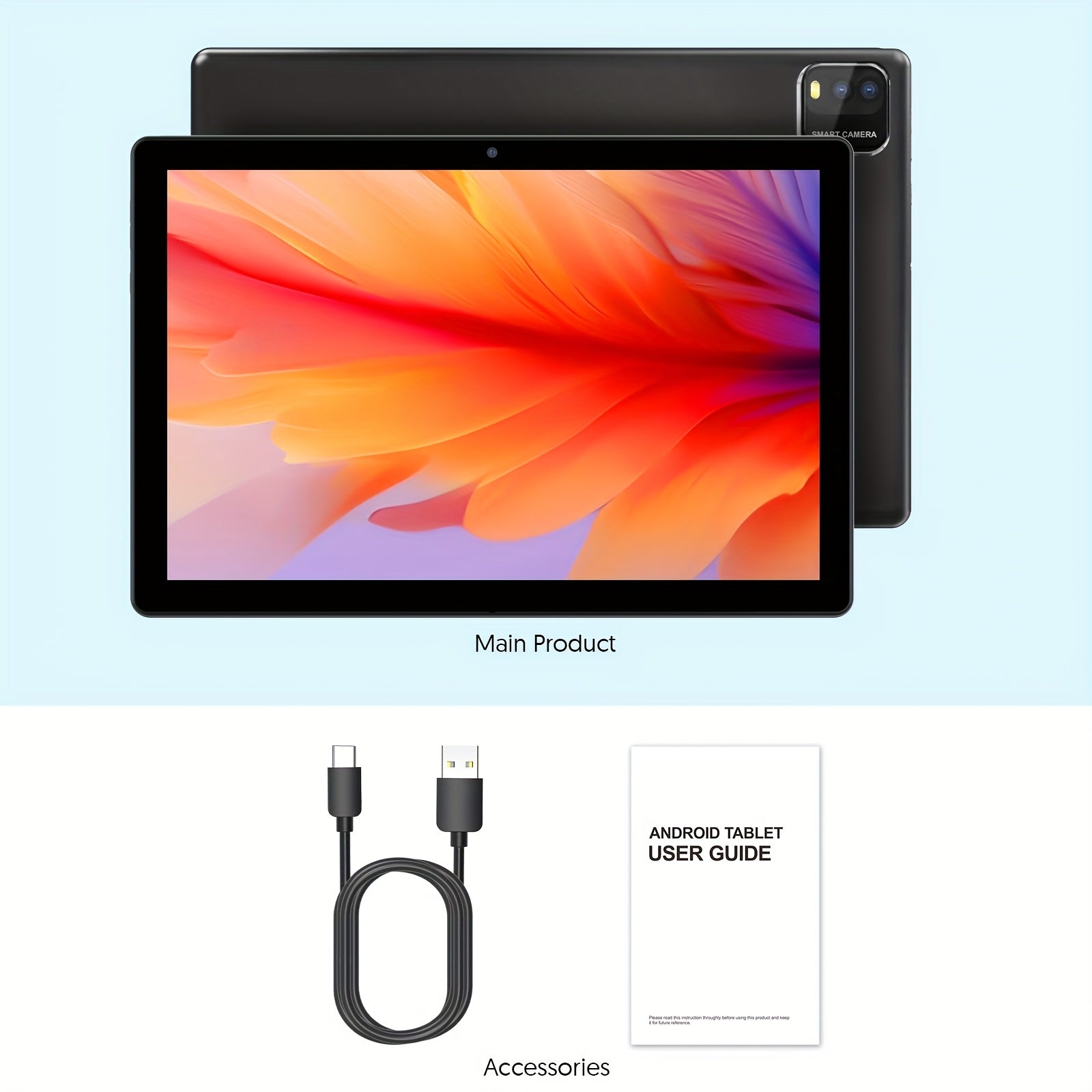 Android Tablet 10.1 Inch 12GB RAM 64GB ROM with Leather, 3GB+64GB - Black tablet, 3GB+64GB option