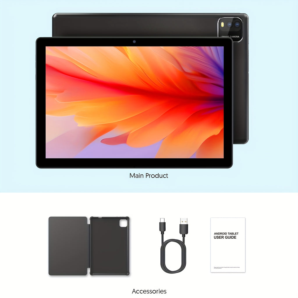Android Tablet 10.1 Inch 12GB RAM 64GB ROM with Leather, 3GB+64GB - Black tablet with case, 3GB+64GB option