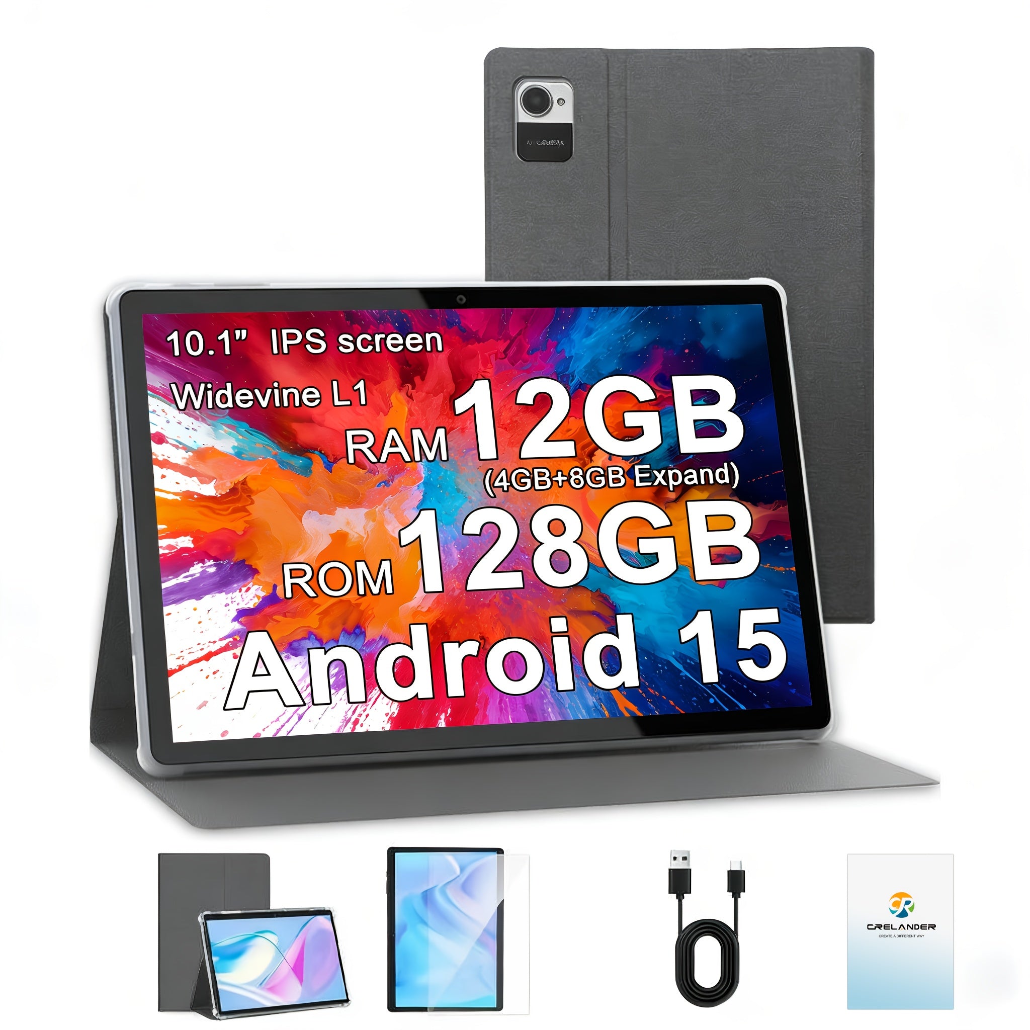 Android Tablet CRELANDER 2-in-1 12GB RAM 128GB ROM with Wireless - Only Gray Case option