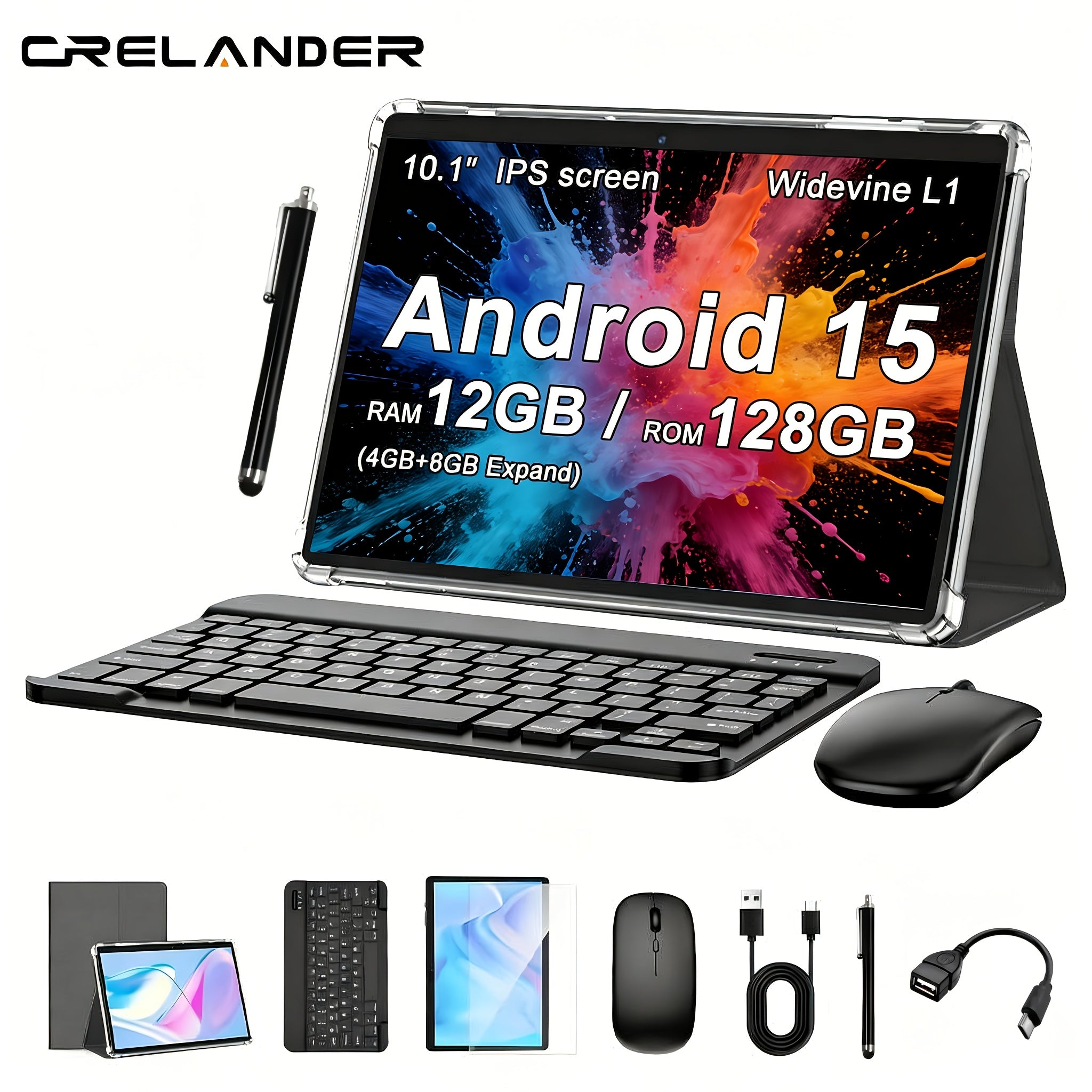 Android Tablet CRELANDER 2-in-1 12GB RAM 128GB ROM with Wireless - With Case, Keyboard, Mouse option