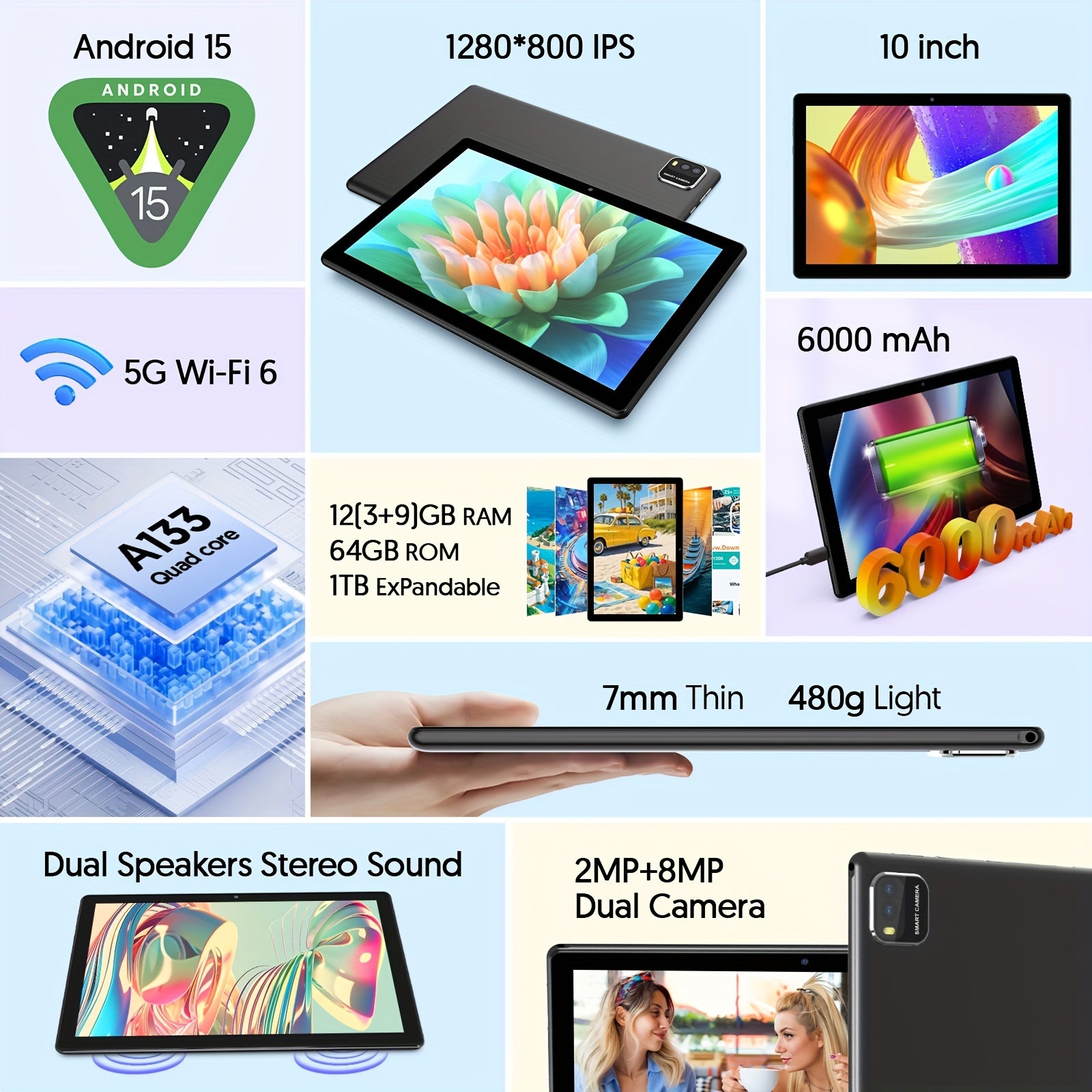 Android Tablet Inch 12GB RAM 64GB ROM 1TB with Wireless, Leather - product gallery image 4