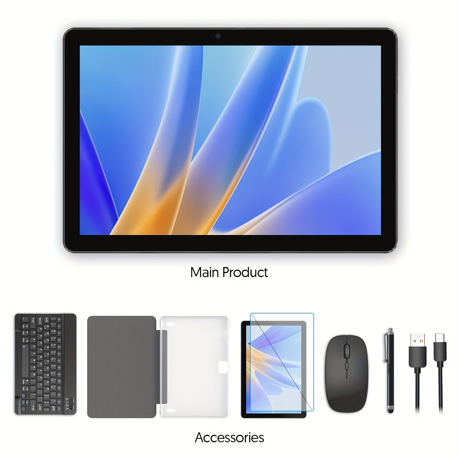 Android Tablet Inch 2-in-1 Keyboard Case Stylus 7GB with Wireless, 64GB - 3GB+64GB, BLACK TABLET+Keyboard Set option