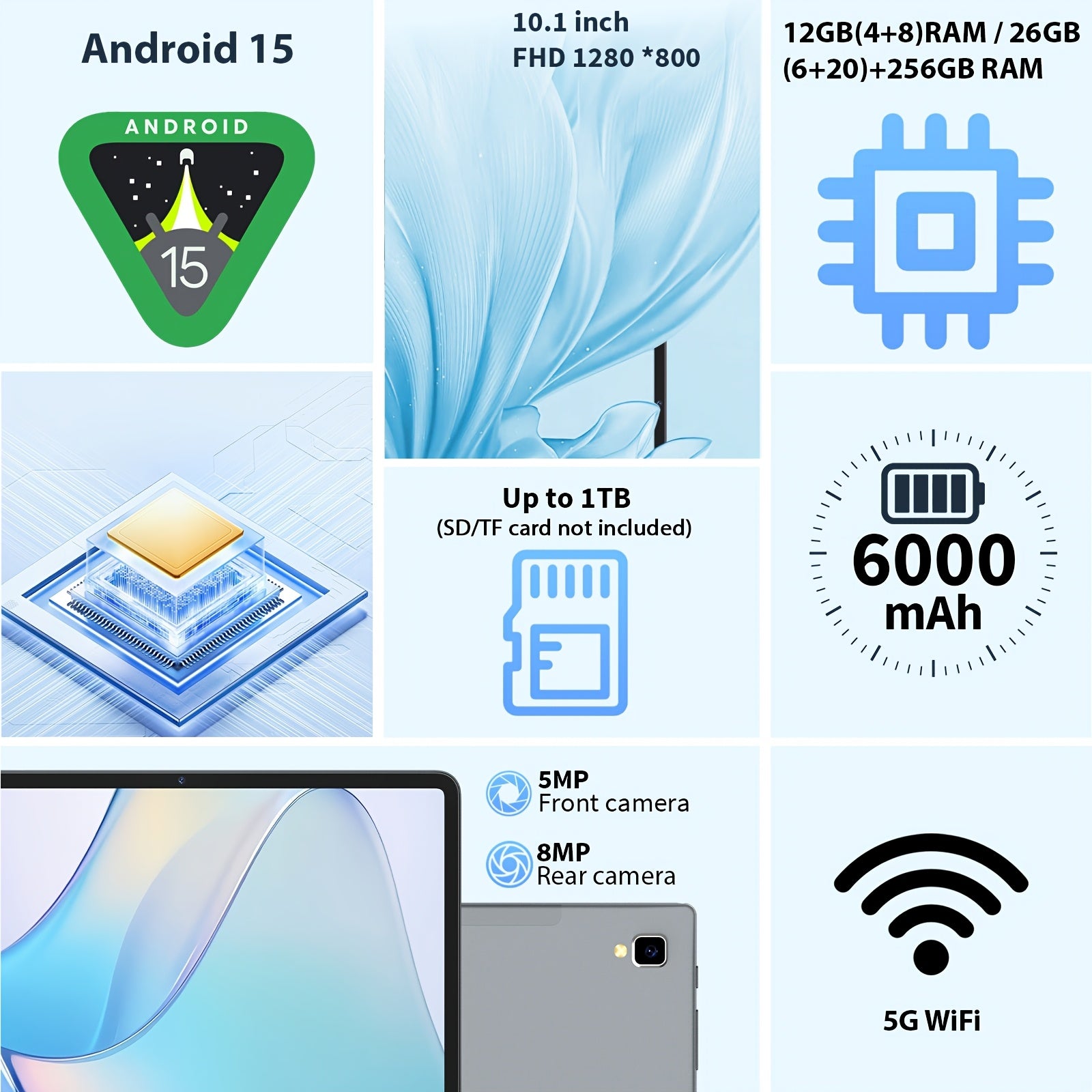 Android Tablet QDDQ 10.1 Inch Keyboard Wireless Mouse with 26GB, 256GB - product gallery image 2