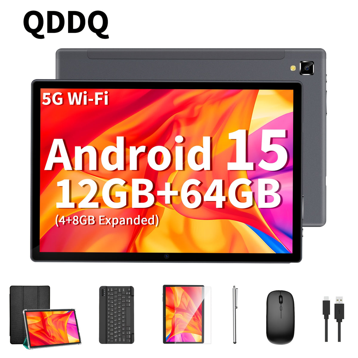 Android Tablet QDDQ 10.1 Inch Keyboard Wireless Mouse with 26GB, 256GB