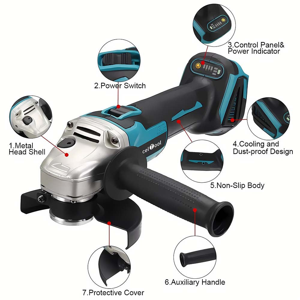 Angle Grinder with Wireless, Wheels, 125mm, Metal for gardens and patios - product gallery image 9