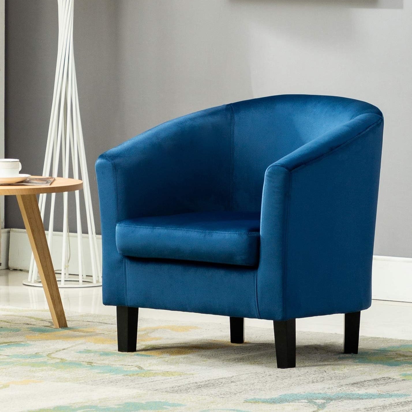 Armchair with Wood, Velvet Tub Chair Upholstered Club Chair - Blue option