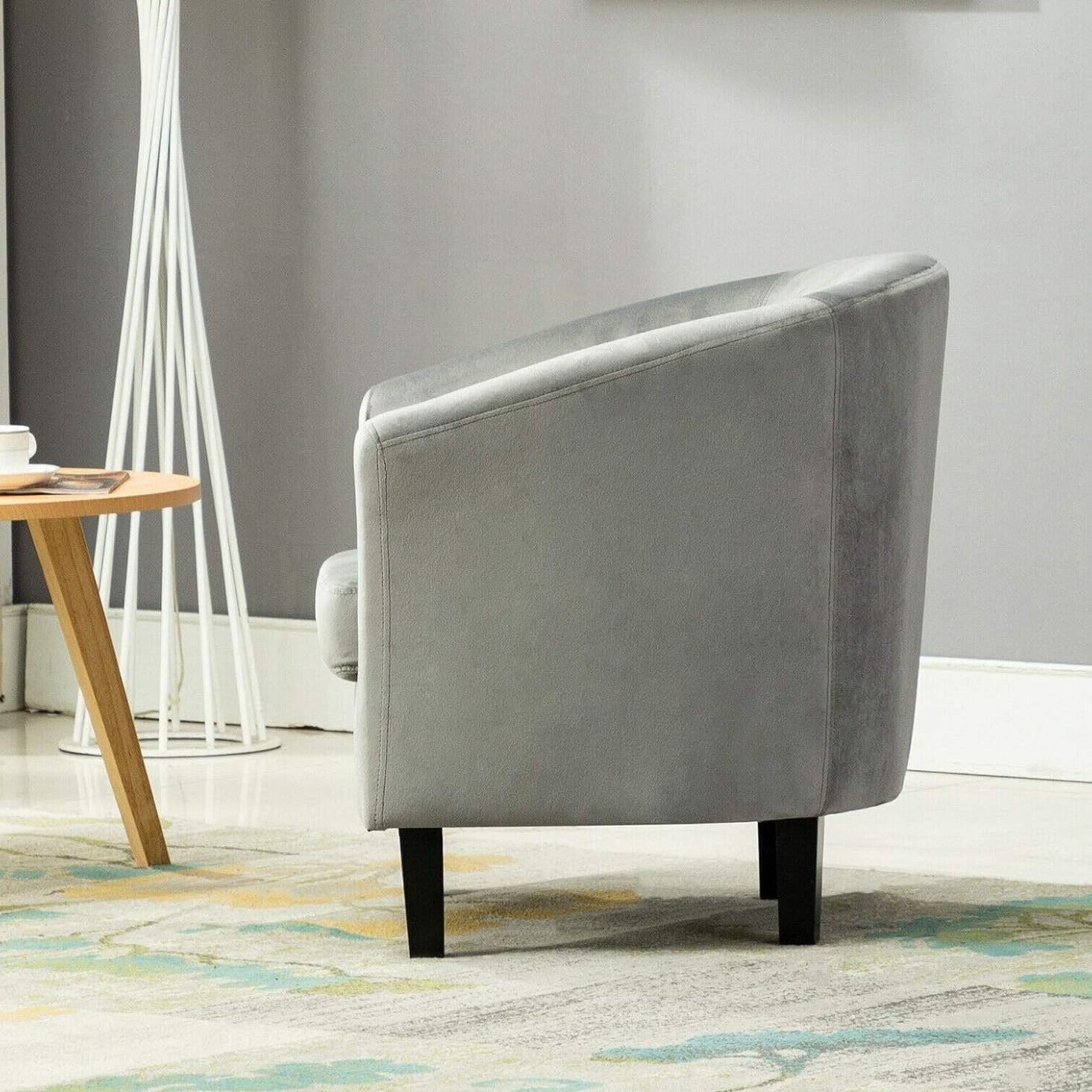 Armchair with Wood, Velvet Tub Chair Upholstered Club Chair - product gallery image 5