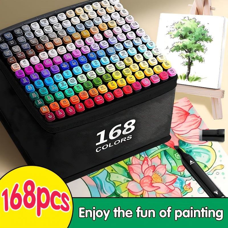 Art Marker Set with 168-Colour Oil-Based Dual Tip Adult Artists