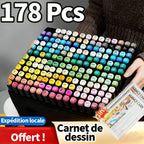 Art Marker Set with 178-Colour Dual-Tip Drawing Book Professional
