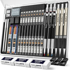 Art Mechanical Pencil Set with 0.3mm, 0.5 mm, Metal, 37pcs - Black 0.5~2.0mm option