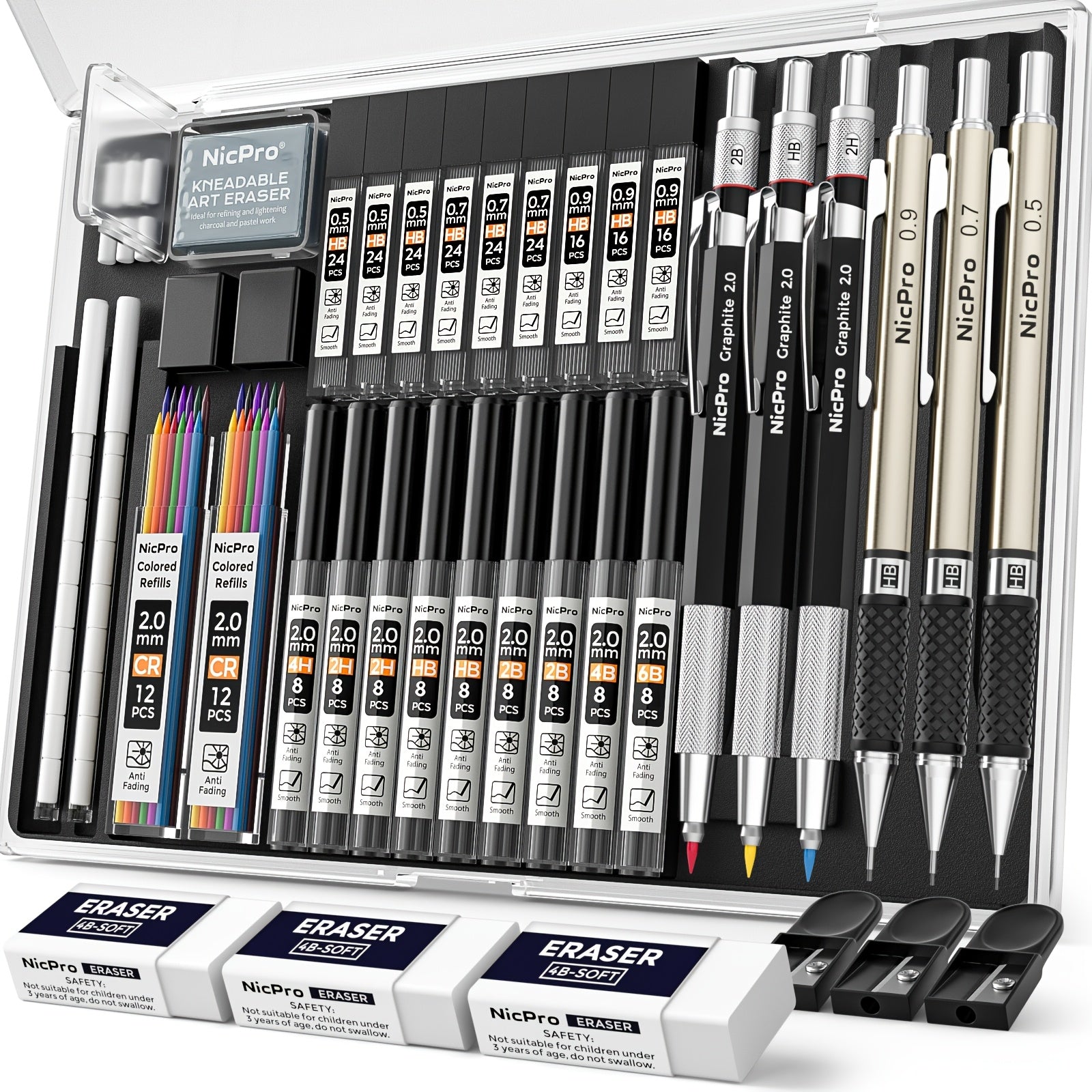 Art Mechanical Pencil Set with 0.3mm, 0.5 mm, Metal, 37pcs - product gallery image 2