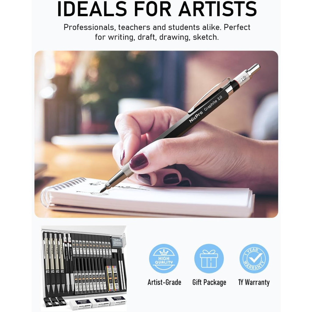 Art Mechanical Pencil Set with 0.3mm, 0.5 mm, Metal, 37pcs - product gallery image 4