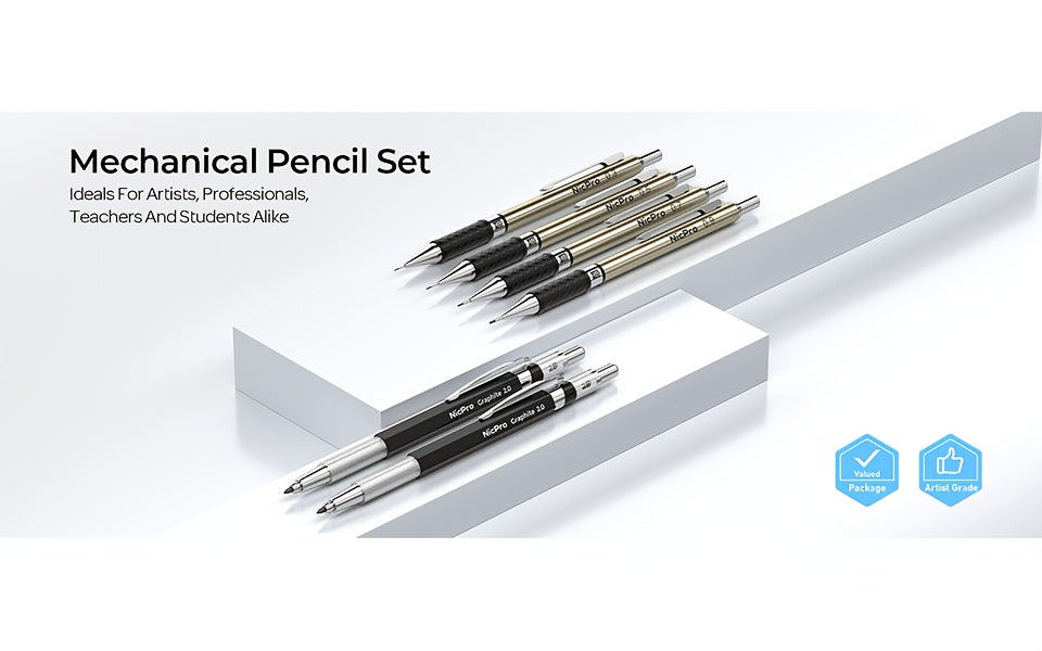 Art Mechanical Pencil Set with 0.3mm, 0.5 mm, Metal, 37pcs - product gallery image 6