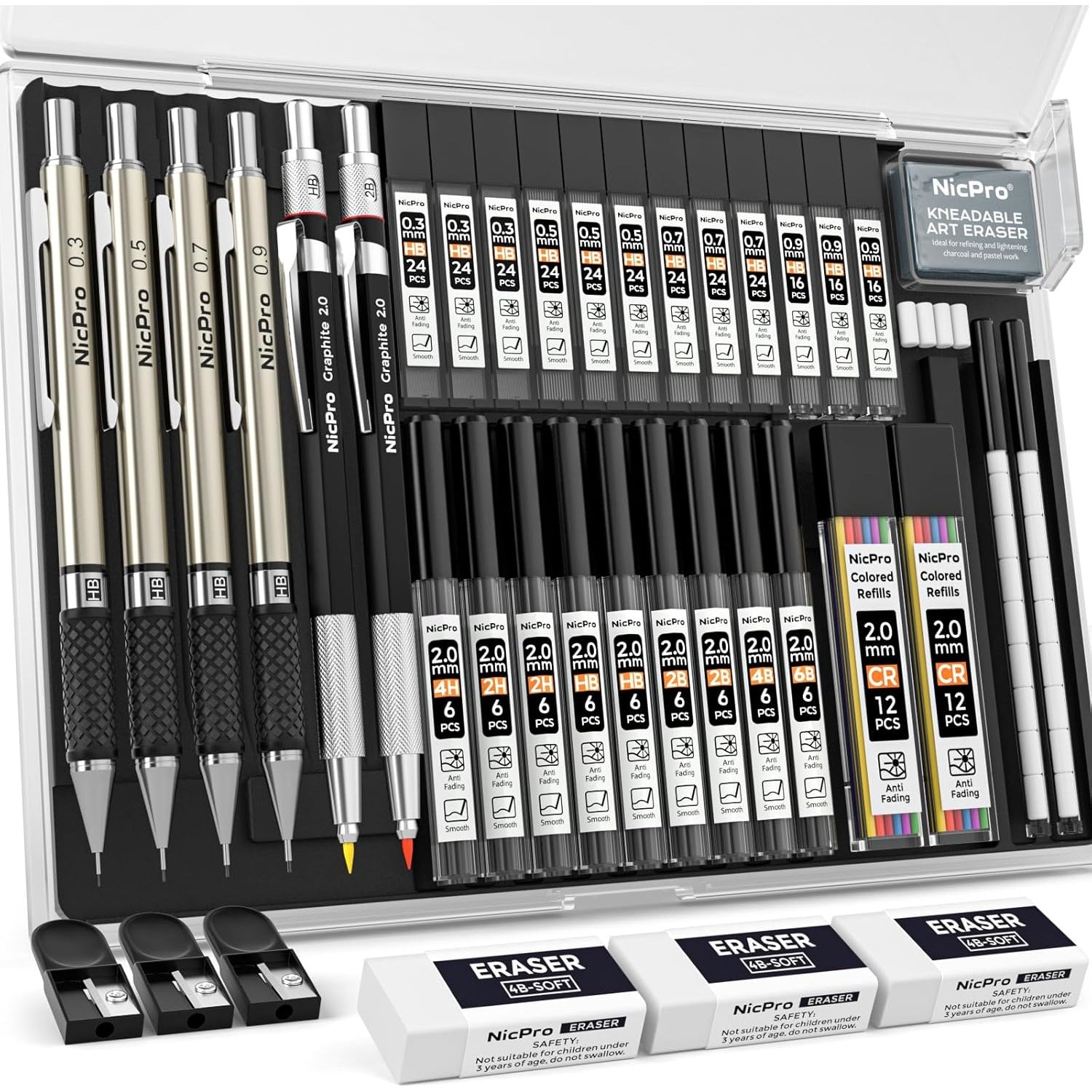 Art Mechanical Pencil Set with 0.3mm, 0.5 mm, Metal, 37pcs