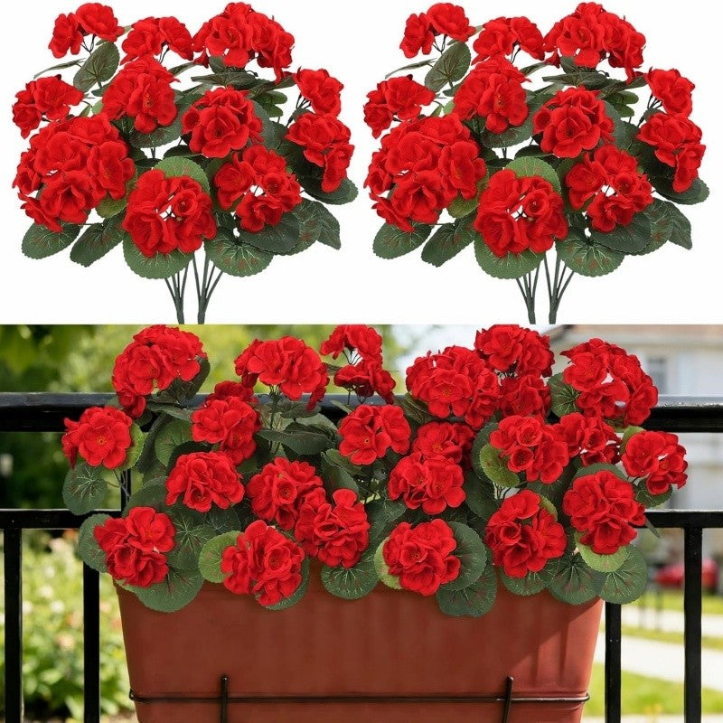Artificial Flower with 36cm, Plastic, Geranium Flowers of UV-Resistant Silk Fake - Red option