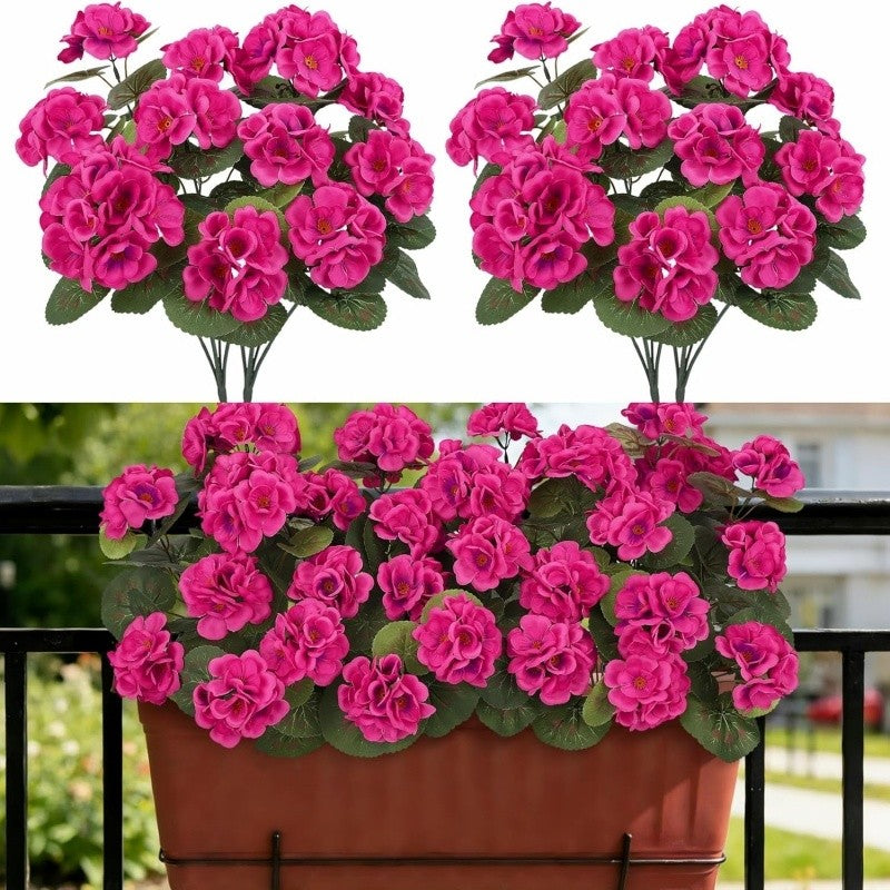 Artificial Flower with 36cm, Plastic, Geranium Flowers of UV-Resistant Silk Fake - Rose Red option