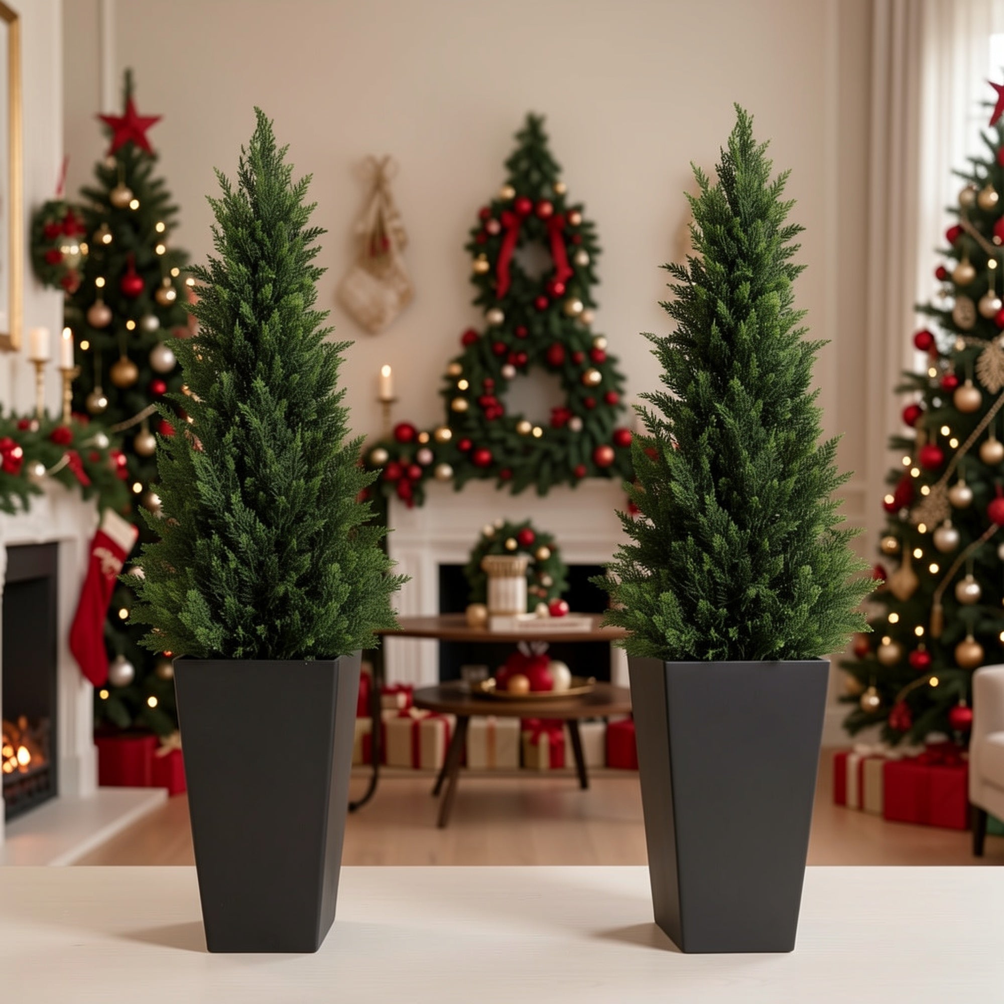 Artificial Tree with Cedar Trees in Pots of Realistic - product gallery image 4