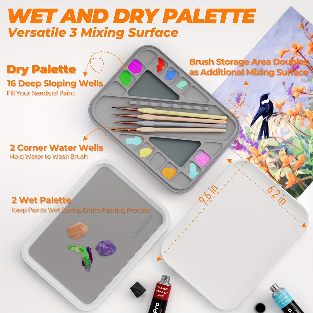 Artist Palette with Airtight, Acrylic, Stay Wet Miniature Acrylic Painting Tray - product gallery image 2