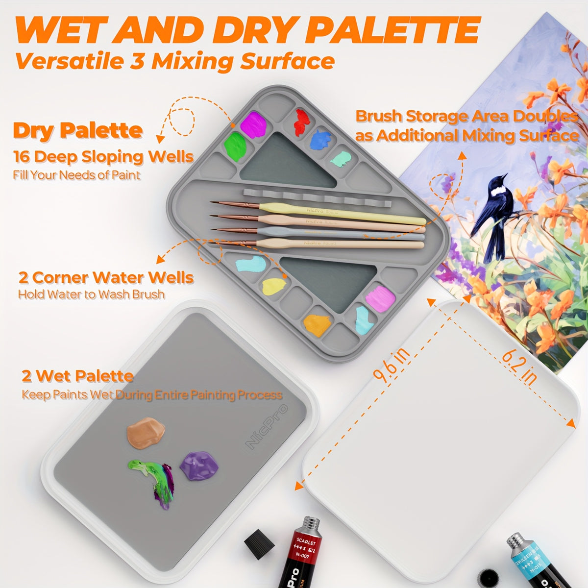 Artist Palette with Airtight, Acrylic, Stay Wet Miniature Acrylic Painting Tray - product gallery image 2