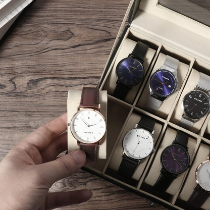 Uten Watch Box 10 Slots, Watch Case with Glass Lid, Watch Display Storage Box for Men and Women, Removable Watch Pillows, PU leather