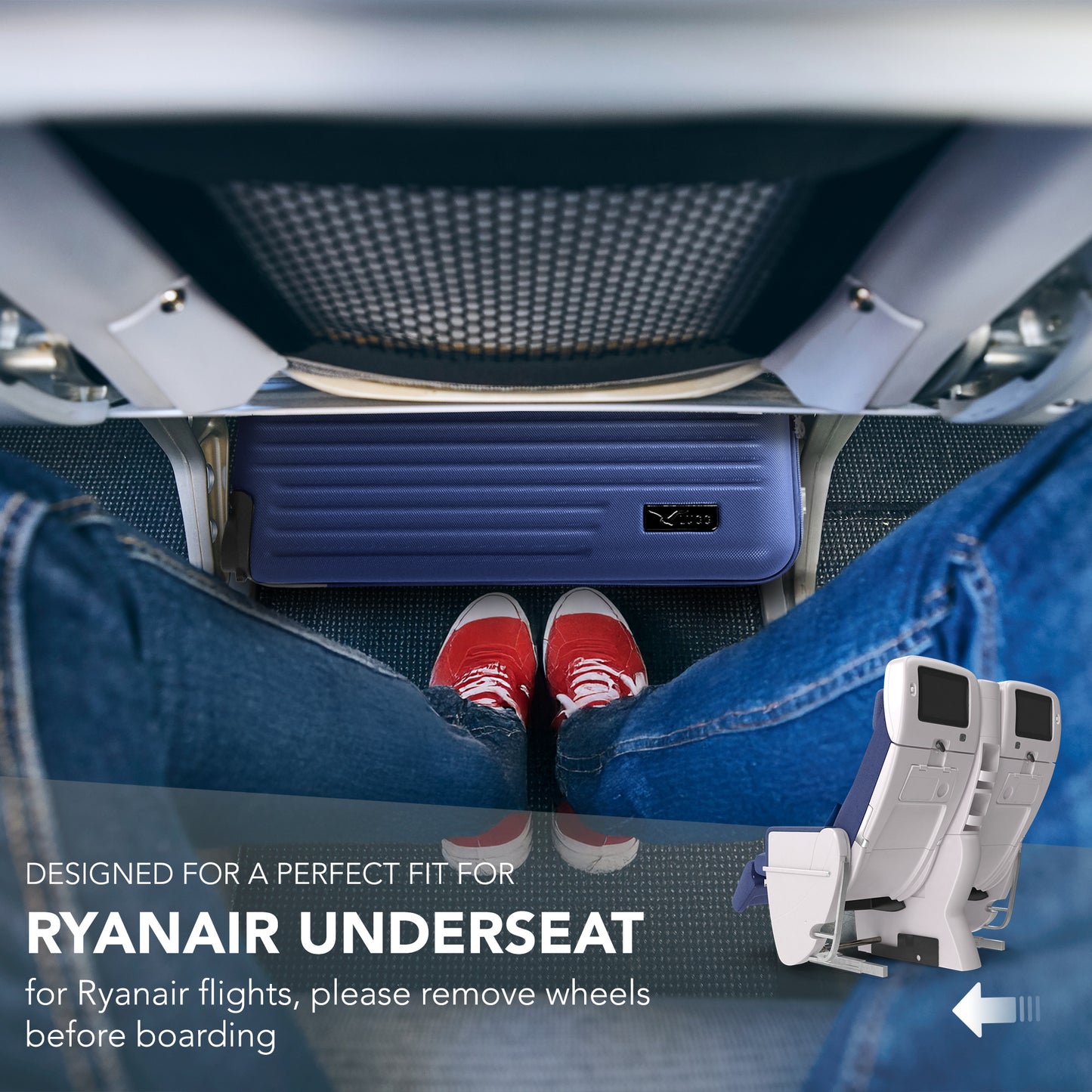 LUGG - Vacay 40cm Suitcase - 40x30x20cm without wheels - Ryanair Compatible - Underseat Size - Hard Shell ABS with Smooth 360° Wheels & Removable Wheels