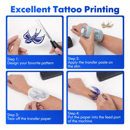 D810B Portable Inkless Thermal Printer A4 & US Letter – Wireless & USB, iOS & Android Compatible, Travel & Office Printer, Tattoo Stencil Printer, 20 Sheets Included