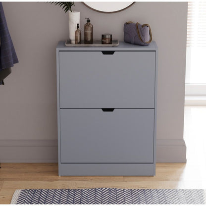 Shoe Cabinet 2-Drawer, Shoe Cabinet 2-Drawer Storage with Cut-out Handles Shoe Rack Organizer 3-4 Pairs of Shoes, Entryway Hallway Furniture