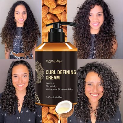 280Ml Curl Cream Containing Moroccan Argan Oil, Castor Oil, Rosemary Essential Oil Defining Curl Cream Increasing Hair Shine And Volume Suitable for Wavy And Curly Hair Moisturizing Hair Deep Care Styling Cream
