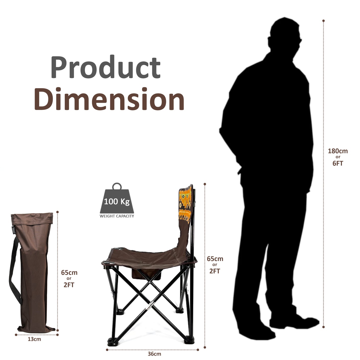 Folding Camping Chair, Compact, Heavy Duty, Portable, Lightweight & Foldable with Side Pocket, Picnic Chair for Fishing, Garden, Travel - Brown