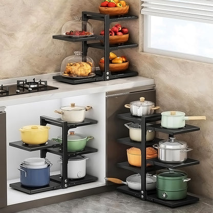 Large capacity independent pot rack cookware rack, baking utensil tray, flat cookware and utensil storage rack, fruit and vegetable rack, space saving floor standing sink shelf, black double-sided 3-layer+4-layer pot rack, high-quality materials - sturdy