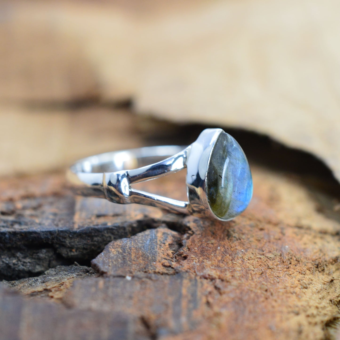 925 Sterling Silver Pear Gemstone Ring in Onyx, Larimar and More, Minimal Daily Wear Jewelry for Women