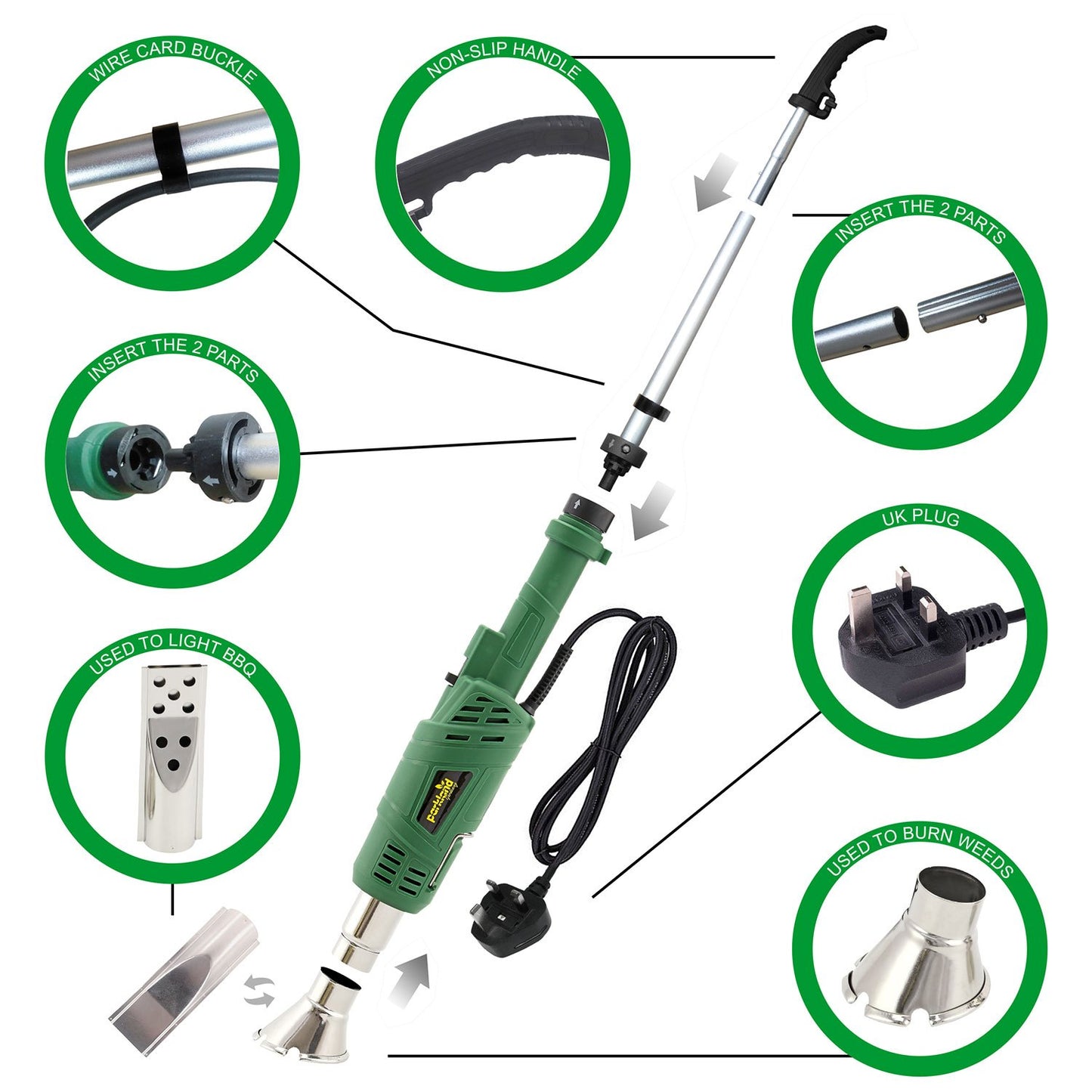 Taylor & Brown 2000W Electric Weed Killer Burner Wand – High-Temperature Thermal Weeding Stick for Garden, Patio & Driveway