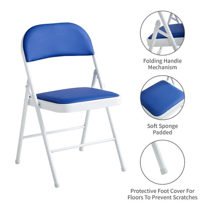 Faux Leather Folding Chairs Set of 4 with Metal Frame & Padded Seat – Foldable Dining, Office & Reception Chairs, Easy Fold & Store, 7 Colours
