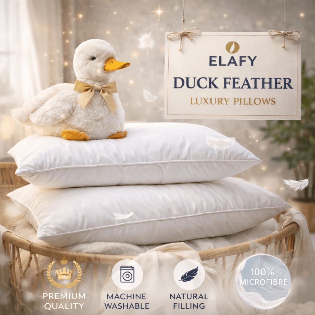 ELAFY Duck Feather & Down Microfiber Pillows Pack of 1 & 2 & 4 – Hotel Quality Ultra Soft & Fluffy Bed Pillows, Hypoallergenic, Breathable & Machine Washable, High Loft Support Pillow Set for Home & Bedroom from Local Warehouse