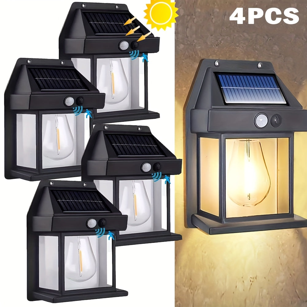 Solar Filament Lantern Wall Light IP65 Waterproof 3500 Lumens 3 Modes Motion Sensor Outdoor Decorative Garden Lamp for Yard Porch Wedding Villa Bar 2pcs 4pcs UK