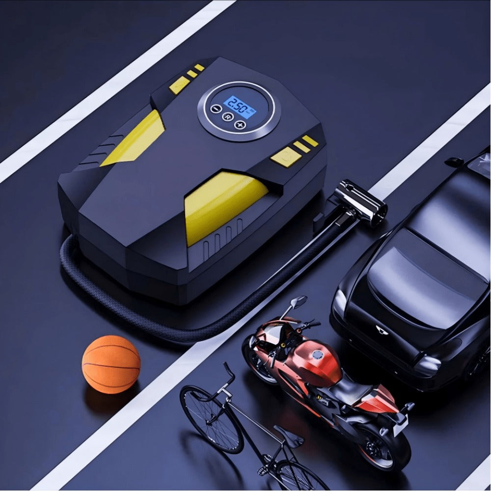 Portable Digital Tyre Inflator Smart Air Compressor with Auto Stop, LCD Screen & LED Light – 150W Handheld Electric Pump for Car, Motorcycle, Bike & Ball